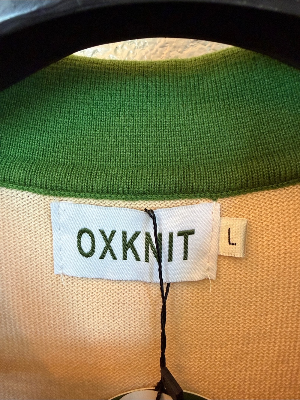 OXKNIT Retro Stripe Collared Knit Polo in Cream & Green - Picture 3 of 6